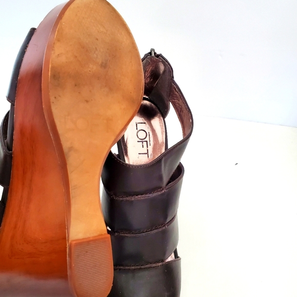 Ann Taylor Loft Kourtney Brown Leather Wedges Size 8 - Picture 9 of 10